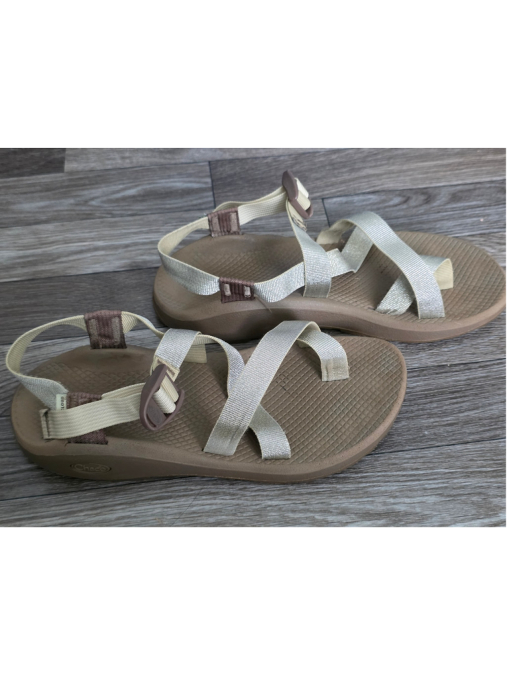 Chaco Z/Cloud sandals featuring a metallic gold strap color. Womens size 10 - Picture 4 of 6